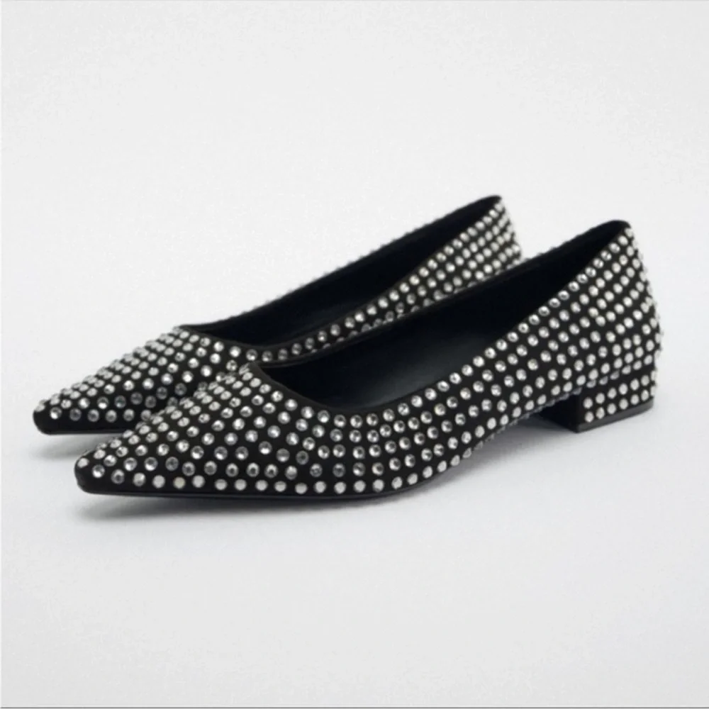 Zara crystal ballet flats Black NWT